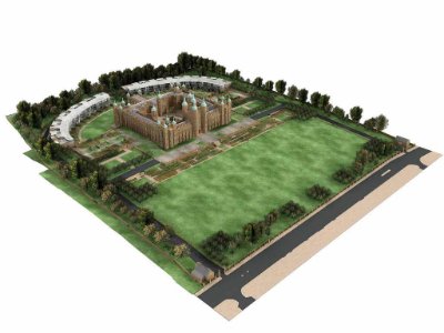 The former Donaldson’s school and the new terrace are set back behind a large lawn