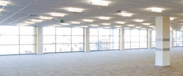 Long span steel beams providing flexible, column-free space, Vulcan House, Sheffield