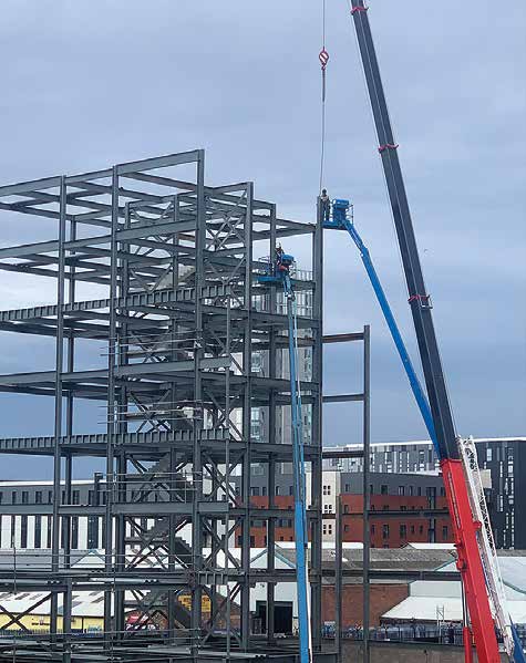 Steelwork erection was initially undertaken on Block A