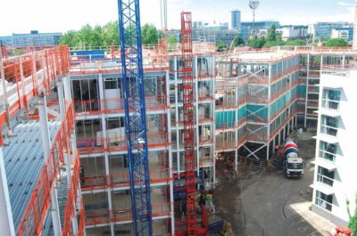 Steelwork progressed quickly on the confined site