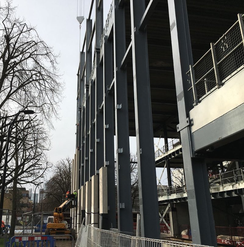 The eastern elevation of the leisure centre houses a triple-height space for the flume