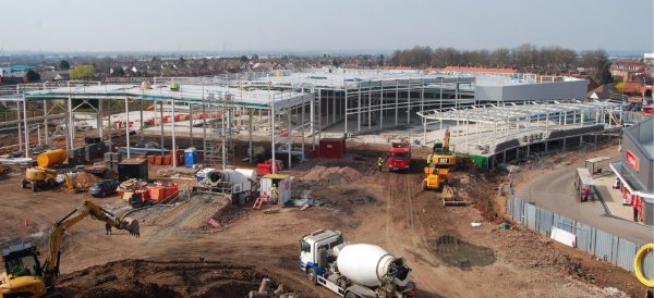 The Sainsbury’s store and parts of Block B (right) take shape