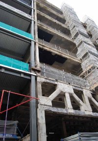 One of the retained trusses that form the bus depot