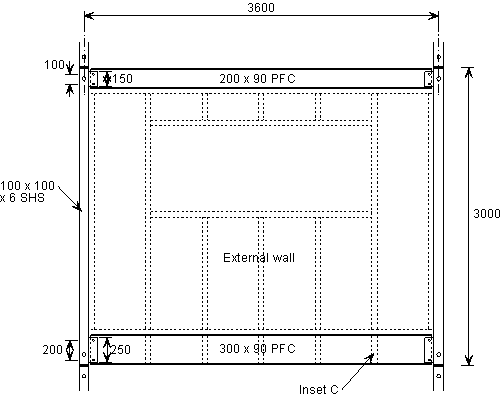Structural frame of a corner supported module – end view