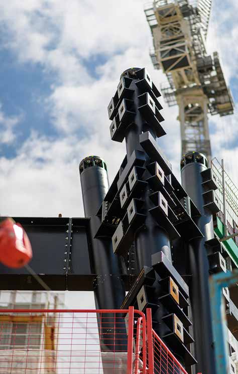 Bespoke brackets, welded to the CHS columns, will accept the cladding system