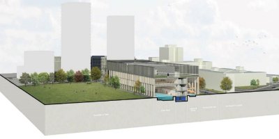 Cut-out image showing how the leisure centre stacks up. In the picture are the main pool and the flume zone