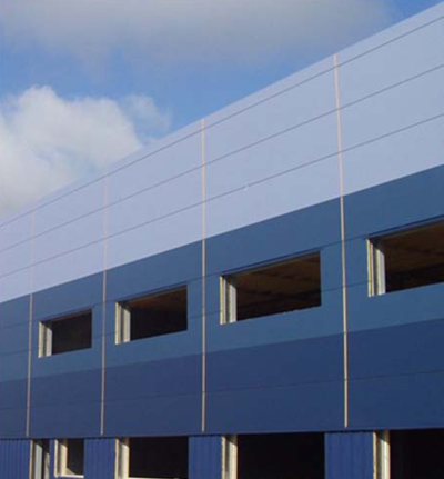 The existing, extended structure reclad with steel sandwich panels. Image courtesy of BD Structures