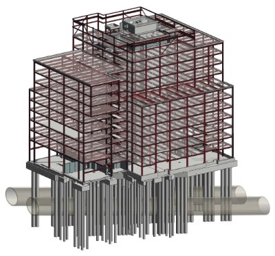 Model showing the main frame and the Thameslink tunnels that run beneath the site