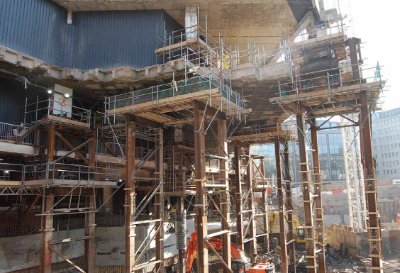 Temporary works support the John Lewis floorplates until new steel columns are installed
