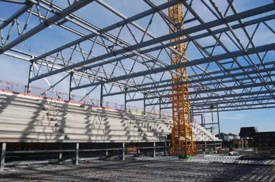 The upper-level ice rink under construction