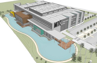The front of the completed MTC will feature an ornamental lake