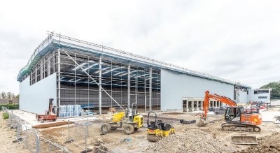 Cladding installation followed on behind the completed steelwork programme