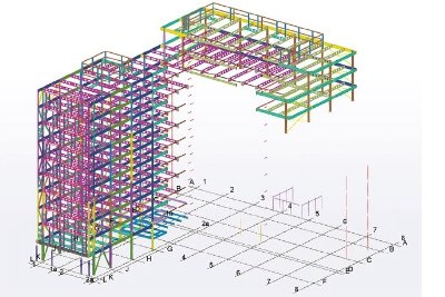 Model highlighting the two steel-framed areas of the Paper Exchange
