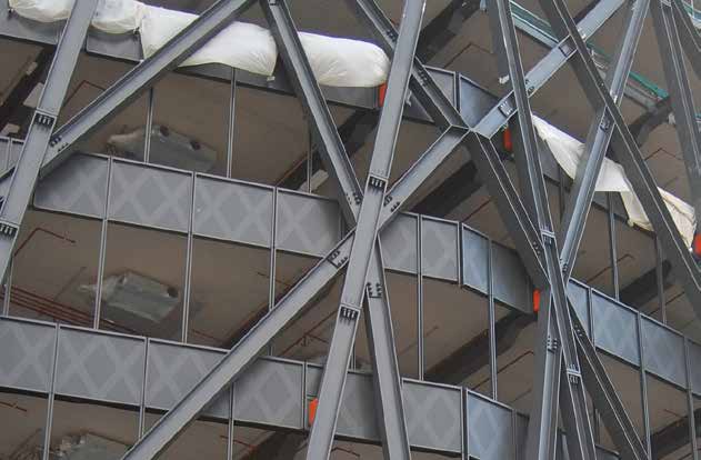 The exoskeleton’s nodes have up to seven beam connections