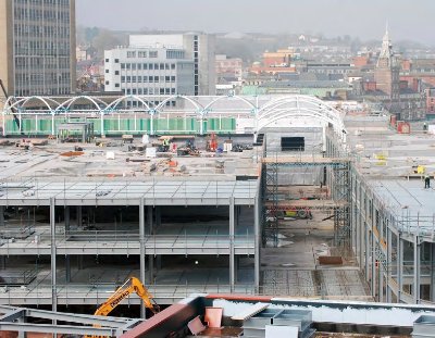 Steelwork erection has been phased around numerous groundworks