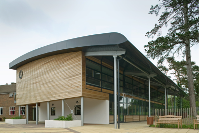 External steel structure at St Christopher School, Letchworth Garden City