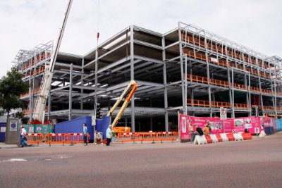 Steelwork for the new mall extension dominates Blackburn’s town centre
