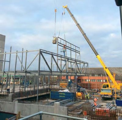 The entrance elevation truss is installed