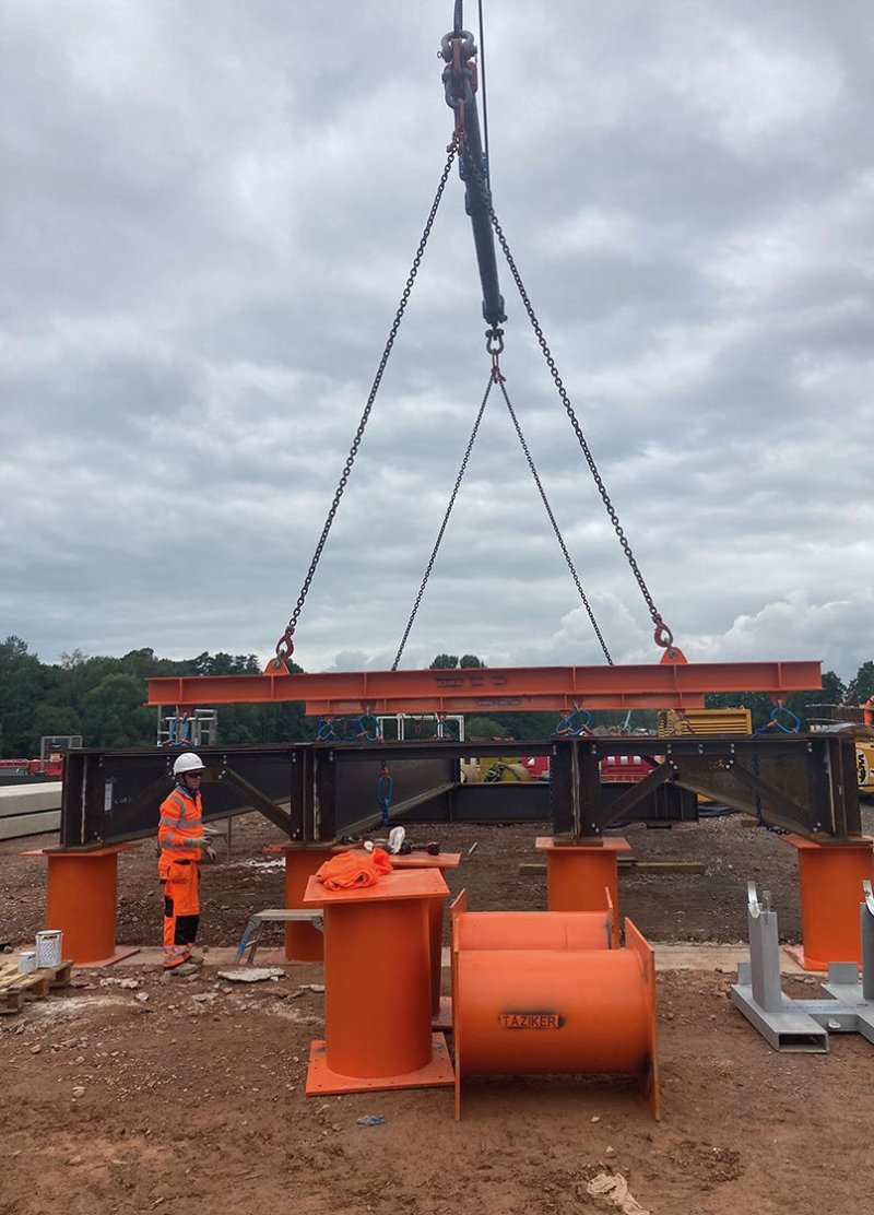 Positioned on a trestle, a module is made ready to be transported to its final position