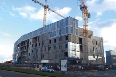 The frame is up and the cladding nears completion