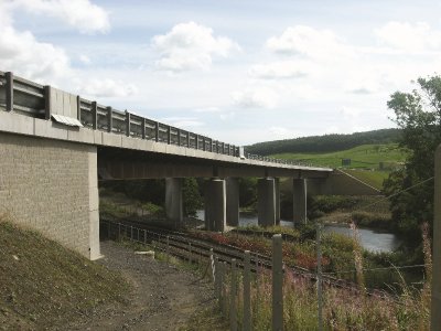 A weathering steel bridge on Haydon Bridge Bypass