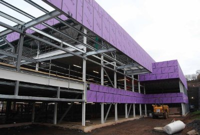 The rear of the school is built into the site’s slope