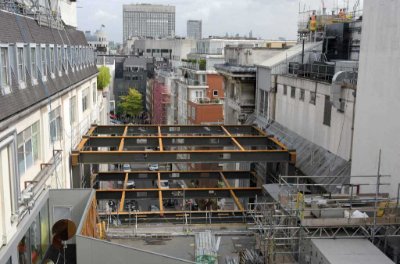 Steelwork has been erected while the store remains open