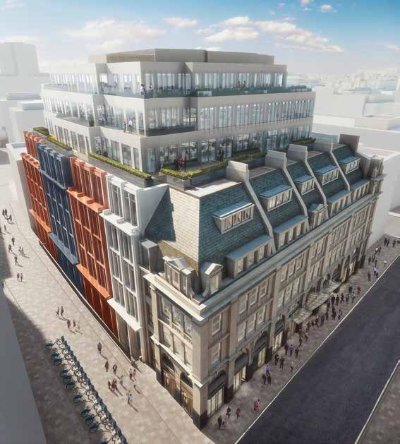 How the completed building will look along Chancery Lane (right) and Breams Buildings (left)