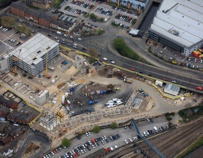 Car park and bus station (bottom of picture) simultaneously under construction