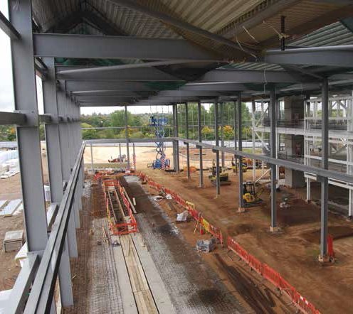 The workshop’s rail tracks are overlooked by classrooms