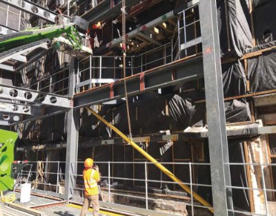 Once complete, the new steelwork will support the retained facade
