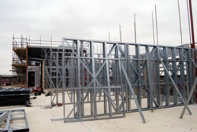 Light gauge steel is erected to form the apartments