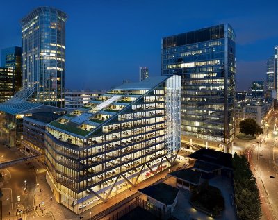 The structure’s shape is a response to the rights to light entitlement of the adjacent Barbican Housing