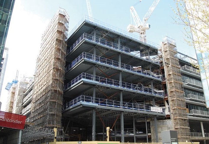 A core in the south east corner, which is split in two, has been infilled with new steelwork