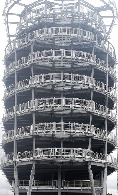 The buildings have rounded ship-like prows