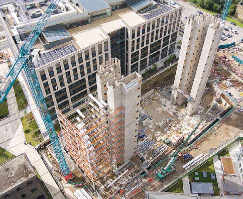 Each of the two buildings is stabilised by a concrete core