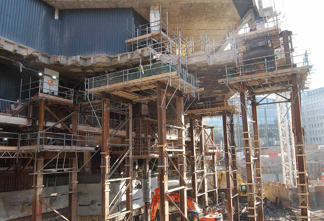 Temporary works support the John Lewis floorplates until new steel columns are installed