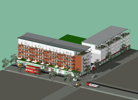Design concept for mixed use urban residential building based on use of steel frames&lt;Br&gt;&#39;&#39;(Image courtesy of HTA Architects)&#39;&#39;