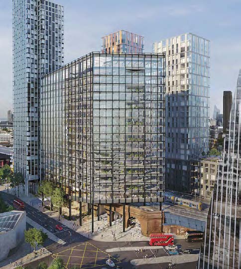 A portion of the building spans over the railway arches that serve Blackfriars Station