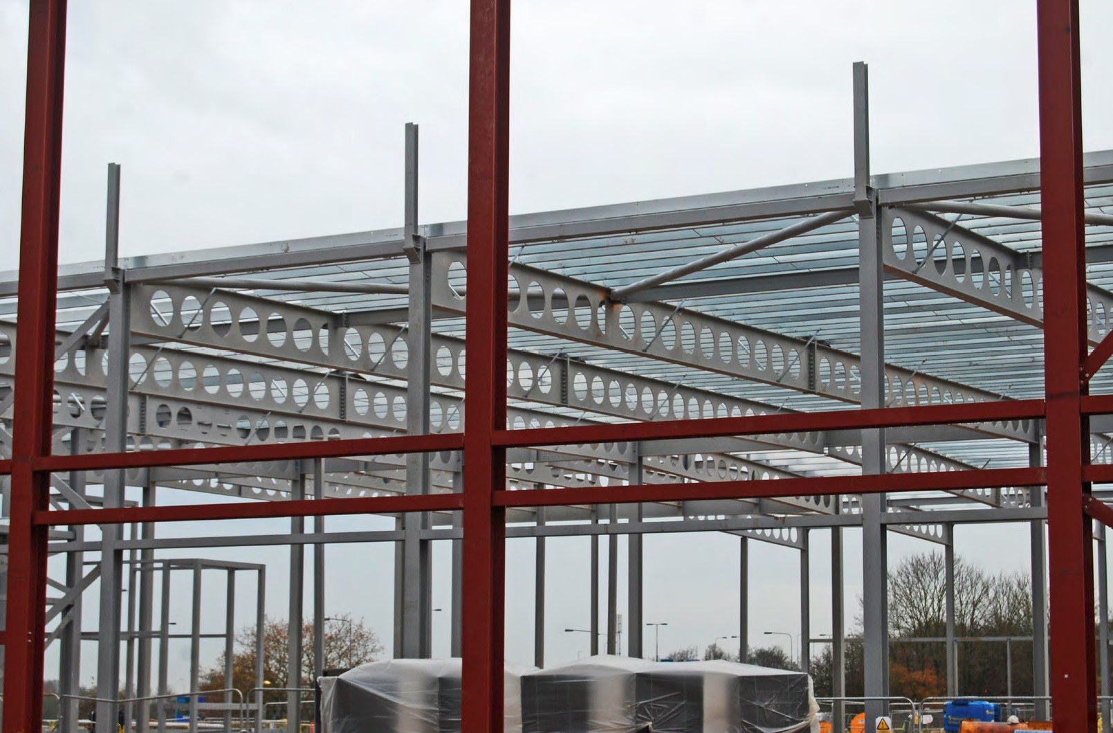 The Waitrose store steelwork seen through the leisure centre’s frame