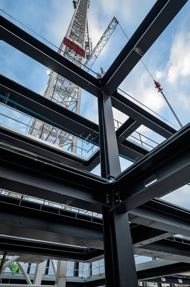 Bourne Steel had the use of four tower cranes for the steel erection