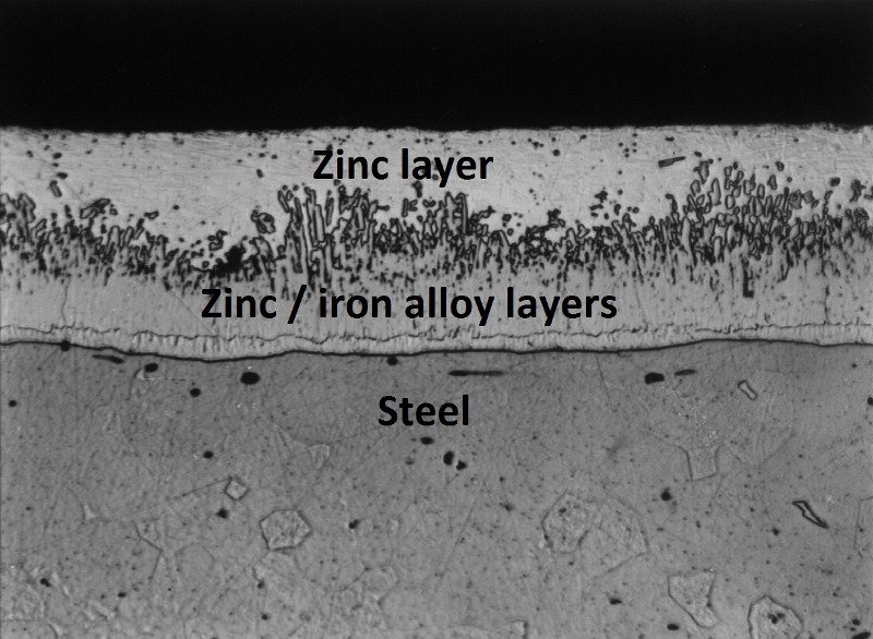 Cross-section through a hot-dip galvanized coating