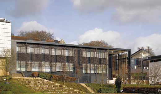 The side elevation is clad with brise soleil