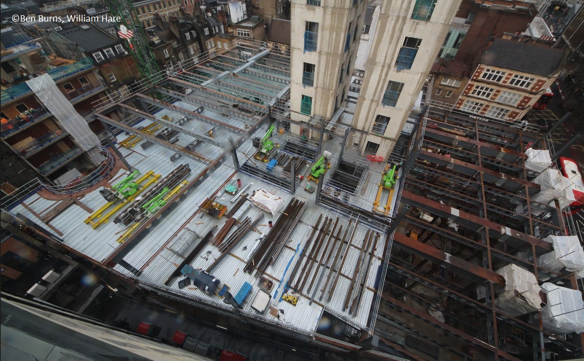 Steelwork is erected around a centrally-positioned concrete core