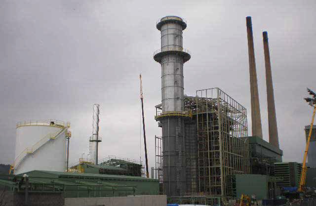 One of the steel frames supports a flue