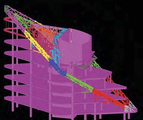 Model highlighting the phased sequence of steel erection for the halo structure