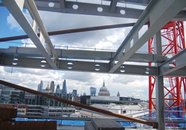 The upper office floors provide views across the City