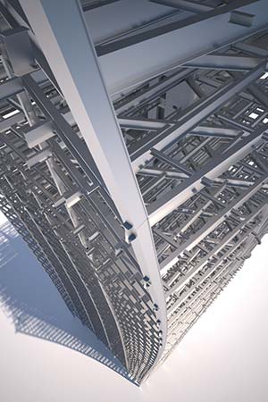 Many of the columns are faceted every two floors to create the building’s shape