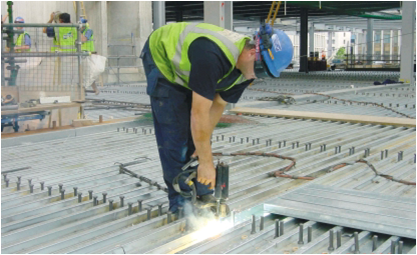 Through deck stud welding (Image courtesy of Structural Metal Decks Ltd.)