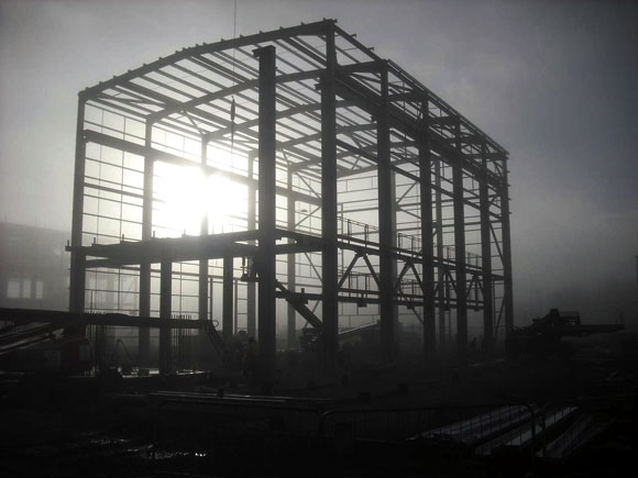 The turbine hall, one of the first structures to be completed